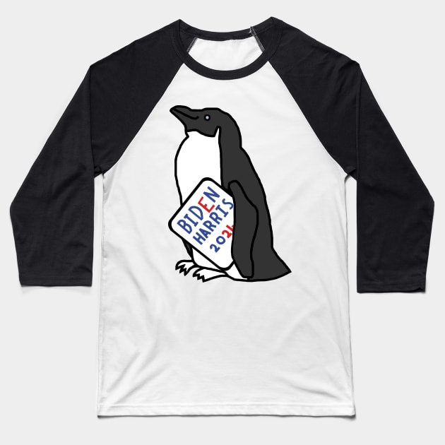 Penguin with Biden Harris 2024 Sign Baseball T-Shirt by ellenhenryart